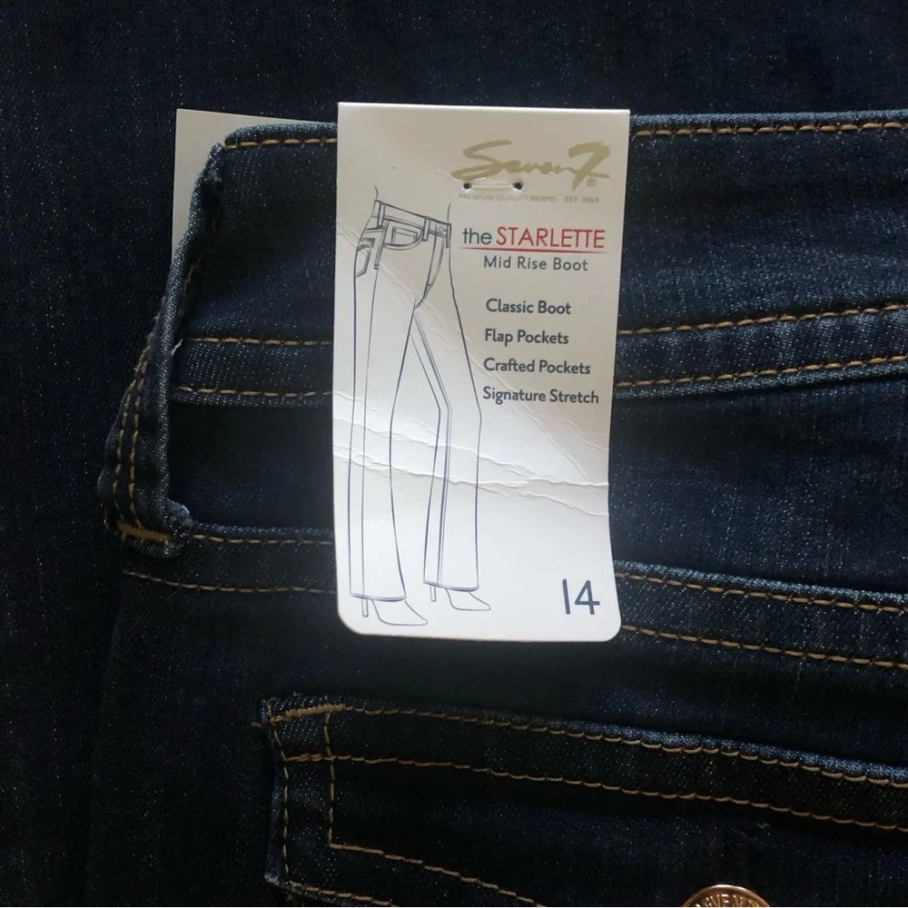 NWT Seven7 Dark Wash Bootcut Jeans Size 14 Mid-rise Starlette Flap Back Pockets - Picture 5 of 9